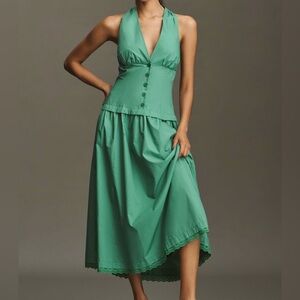 Maeve Halter V Neck Drop Waist Midi Dress Size Petite Large